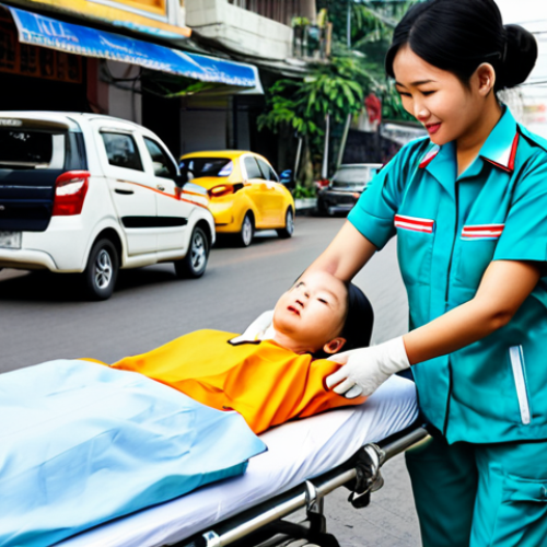 **

"A Vietnamese female paramedic in a fully clothed, professional uniform, attending to a patient in a bustling Ho Chi Minh City street, modest and appropriate content, safe for work, perfect anatomy, correct proportions, realistic rendering, daytime, family-friendly."

**