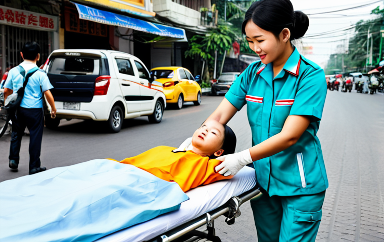 **

"A Vietnamese female paramedic in a fully clothed, professional uniform, attending to a patient in a bustling Ho Chi Minh City street, modest and appropriate content, safe for work, perfect anatomy, correct proportions, realistic rendering, daytime, family-friendly."

**